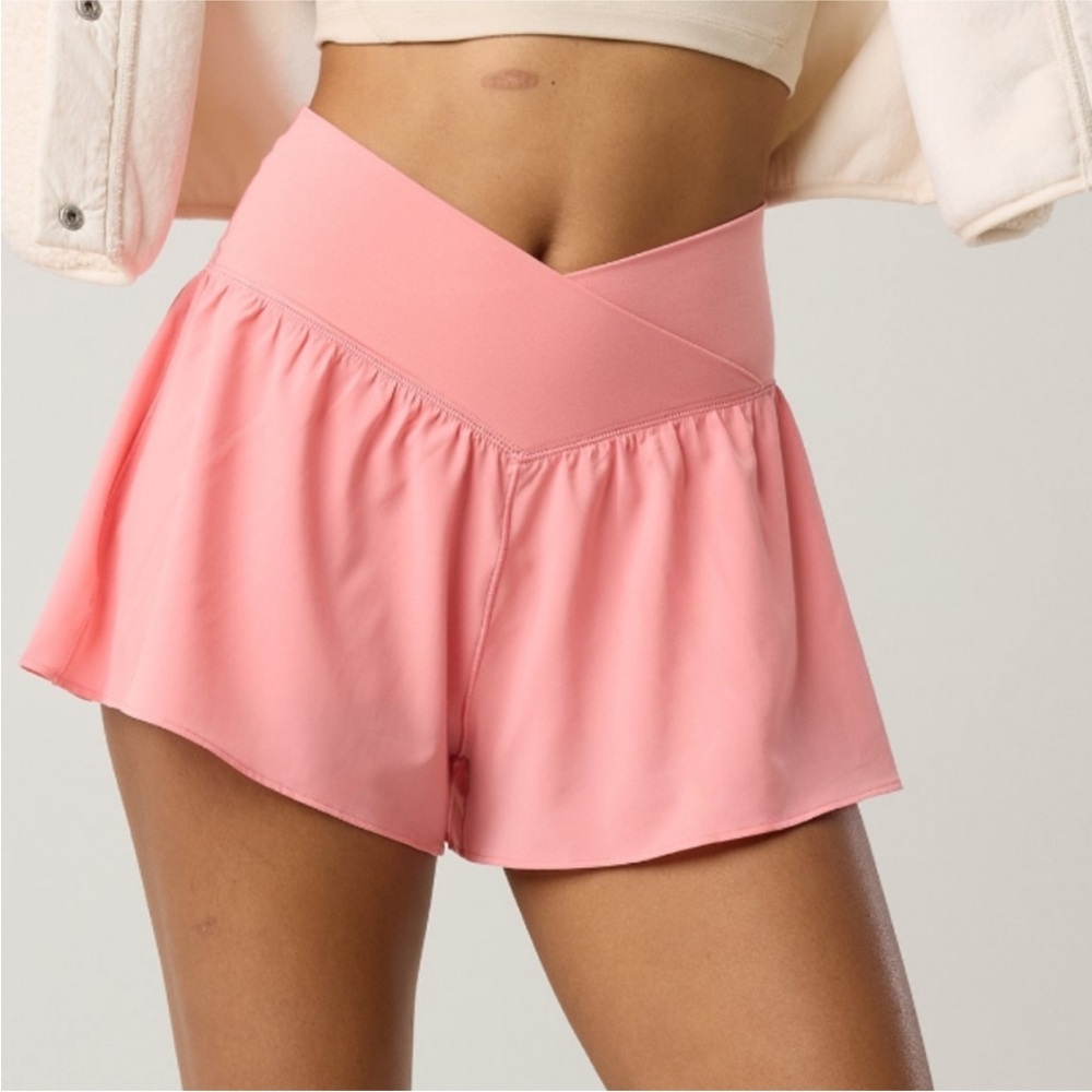 NEW Offline Real Me by Aerie Crossover Flowy Stretch Shorts medium pink